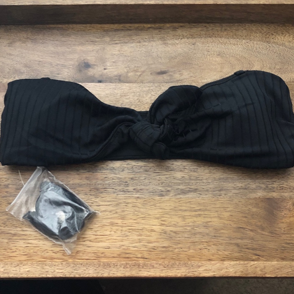 aerie Black Ribbed Bandeau Bikini Top